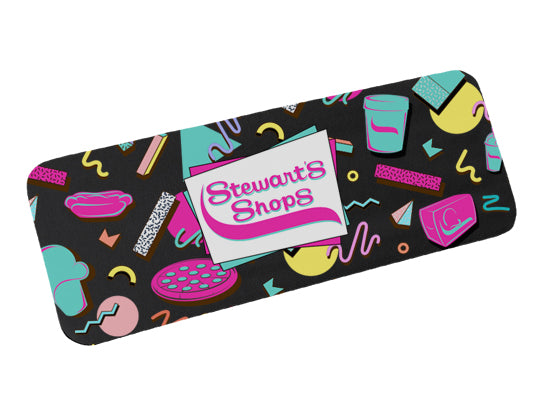 Stewart's Shops branded item with colorful retro design on a black background