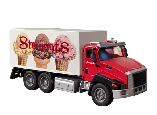 Model of a red ice cream truck with 'Stewart's' branding on a white background
