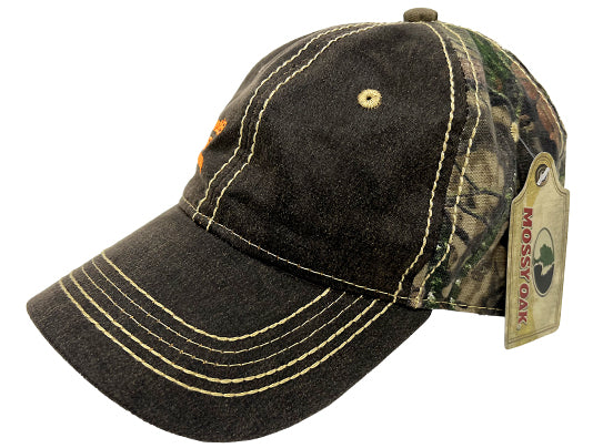 Hat with Realtree Camouflage and an orange Stewarts Shops logo not shown. Mossy Oak tag showing