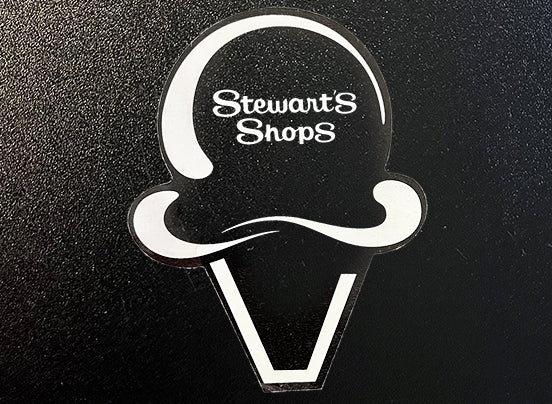 Stewarts Shops iconic ice cream cone sticker. White outlines on a clear sticker.