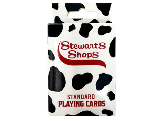 Pack of Stewart's Shops playing cards with cow print design