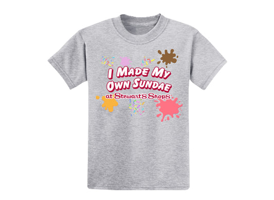 Gray t-shirt with colorful text and graphics on a white background