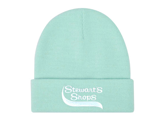Light blue beanie with 'Stewart's Shops' logo on a white background