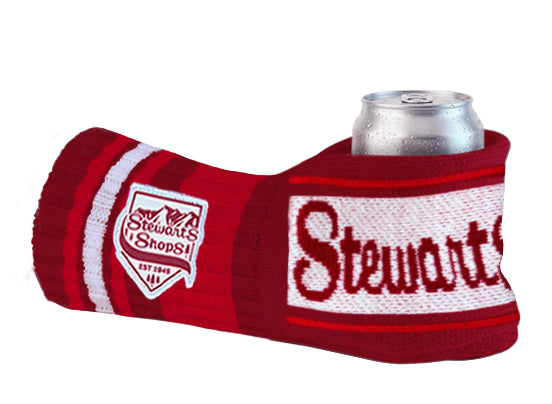 A knit mitten can holder with Stewart's Shops logo and Stewart's across the front