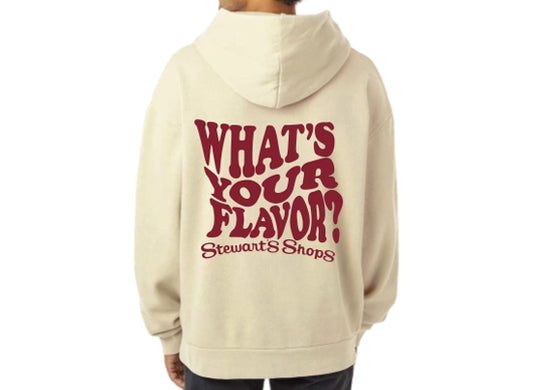 Oversized what's your flavor hoodie from the back. 