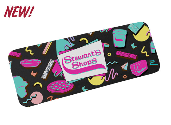 Stewart's Shops branded item with colorful retro design on a black background