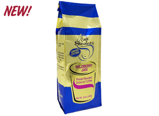 Caff Stewart's Wildberry Jam coffee bag on a white background