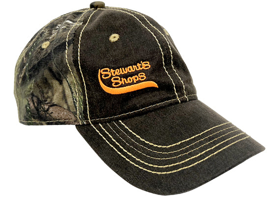 Hat with Realtree Camouflage and an orange Stewarts Shops logo