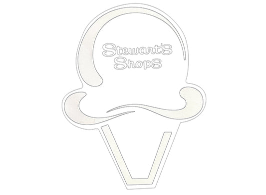 Stewarts Shops iconic ice cream cone sticker. White outlines on a clear sticker. 