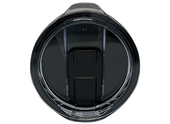 Top view of the lid for the black and silver tumbler